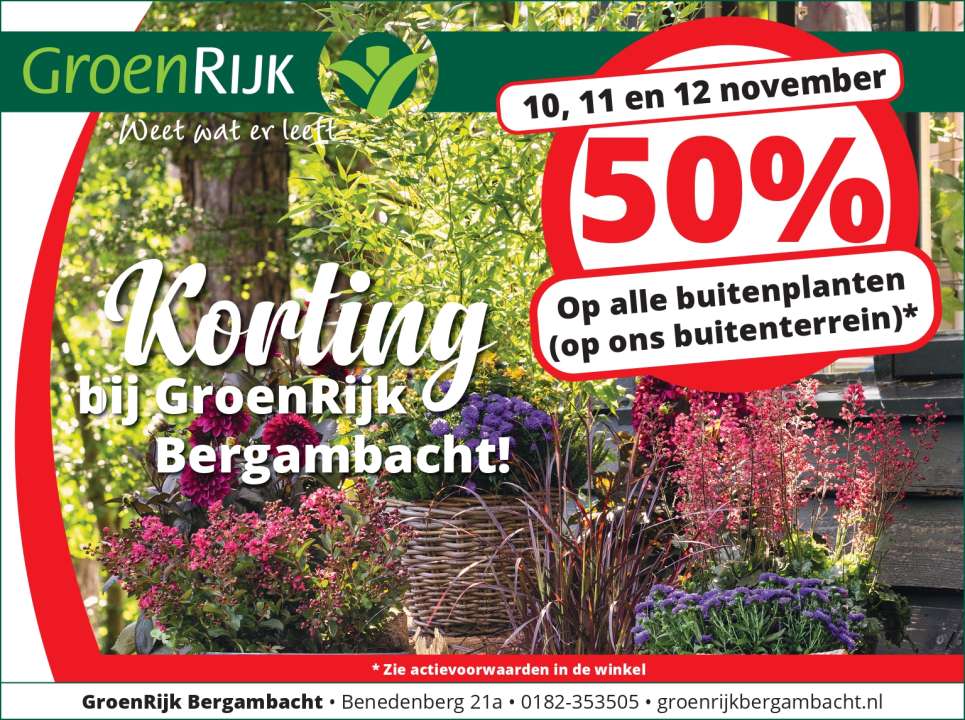 50% korting op buitenplanten bij GroenRijk Bergambacht